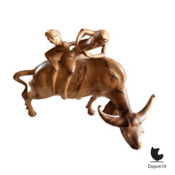 Balinese houten sculptuur waterbuffel berijders 1