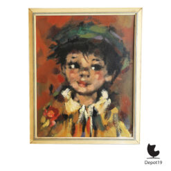 A Koros olieverf portret jongen met groene pet | Post-impressionistische schilderkunst 1960s 1
