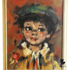 A Koros olieverf portret jongen met groene pet | Post-impressionistische schilderkunst 1960s 2