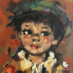 A Koros olieverf portret jongen met groene pet | Post-impressionistische schilderkunst 1960s 3