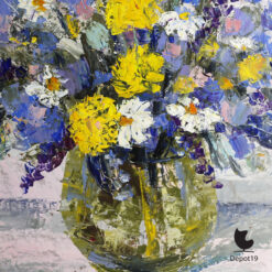 Béla Szilágyi schilderij bloemstilleven – olieverf paletmes op board Roemenië 1970s detail