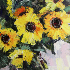 Béla Szilágyi schilderij zonnebloemen olieverf paletmes op board Roemenië 1970s 3