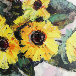 Béla Szilágyi schilderij zonnebloemen olieverf paletmes op board Roemenië 1970s 5