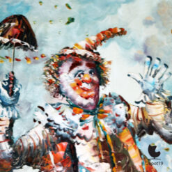 Brenda Polsky Morgan Childs schilderij Clown met paraplu olieverf 1970s detail