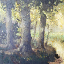 Chris de Bruijn boslandschap olieverf schilderij ca 1955 detail 2