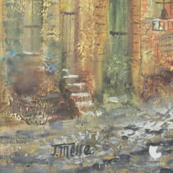 Jacob van der Messe schilderij Oud Hollands straatje 1970s detail