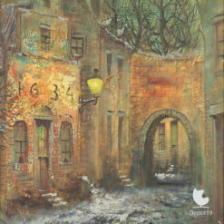 Jacob van der Messe schilderij Oud Hollands straatje 1970s straat