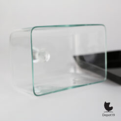 Leerdam (toegeschreven) glazen kaasstolp zwarte basis ca 1900 rand