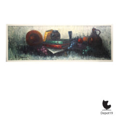 Peter Brouwer Stilleven met boeken en fruit Olieverf op doek 1970s 1