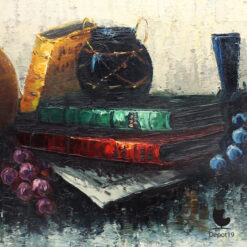 Peter Brouwer Stilleven met boeken en fruit Olieverf op doek 1970s 4