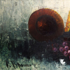 Peter Brouwer Stilleven met boeken en fruit Olieverf op doek 1970s signature