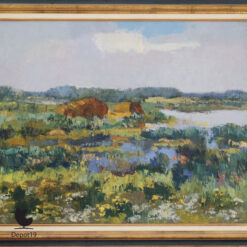 Piet Zwiers Weerribben landschap schilderij olieverf op doek Giethoorn 1950s 2