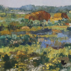 Piet Zwiers Weerribben landschap schilderij olieverf op doek Giethoorn 1950s detail