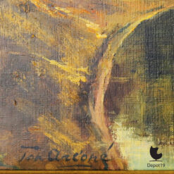 Ton Anconé schilderij rivierlandschap olieverf op doek ca 1960 detail