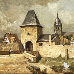Walter Hemming Brilon stadspoort olieverf op board schilderij 57x47 3