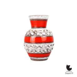 West Germany vaas Fat Lava rood oranje keramiek roodbruine klei wit