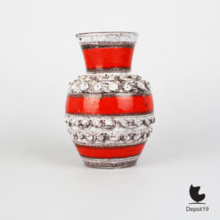 West Germany vaas Fat Lava rood oranje keramiek roodbruine klei 1