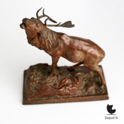 Bronzen hert Art Deco wildsculptuur roodbruin patina ca1900 2