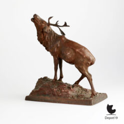 Bronzen hert Art Deco wildsculptuur roodbruin patina ca1900 4