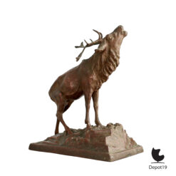 Bronzen hert Art Deco wildsculptuur roodbruin patina ca1900 7