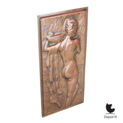 Charpentier Art Nouveau koperreliëf vrouw 1900 Frans gehamerd wandpaneel 4