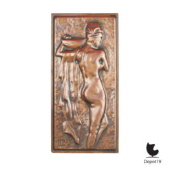 Charpentier Art Nouveau koperreliëf vrouw 1900 Frans gehamerd wandpaneel 5