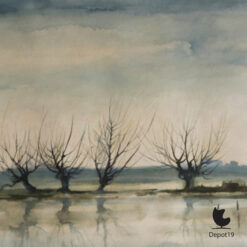 ASA Selection vaas blauw zijdeglans West Duitsland 1980s Sjoerdtje Mulder-Hak Wilgen aan de IJssel aquarel 1977 2