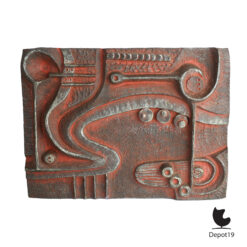 Groot Brutalistisch giethars wandreliëf handgemaakt atelierwerk 1970s 2