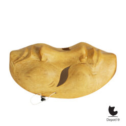 Houten huil lach masker handgesneden expressief kunstobject 5