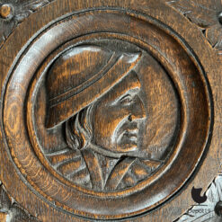 Gothic Revival eiken paneel handgesneden portret ca 1890 6