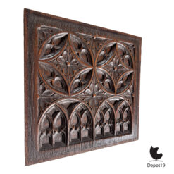 Gothic Revival eiken tracering handgesneden ca 1870 5